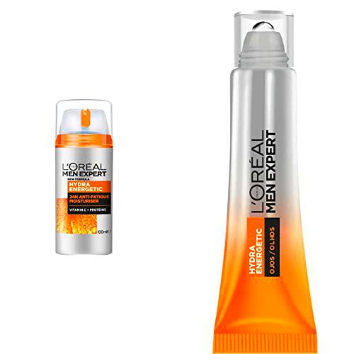 L'Oréal Men Expert Crema Hidratante Antifatiga para Hombre Reduce la Apariencia de Ojeras + L'Oréal Men Expert Hydra Energetic Roll-On para ojos
