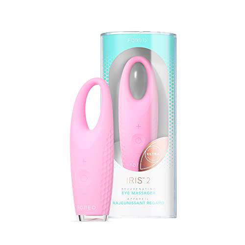 FOREO IRIS Masajeador de ojos rejuvenecedor I Para hinchazón y ojeras I Corrector de ojeras I Dispositivo de drenaje linfático I Silicona ultrahigienica I Garantía de 2 años I Pearl Pink