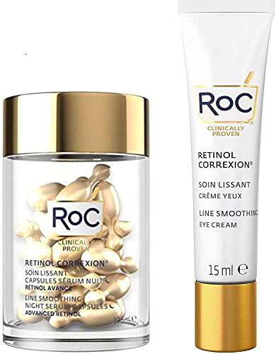 RoC - Retinol Correxion Suavizado de Líneas Suero de Noche Cápsulas de 30 con el paquete de Suavizado de Líneas Crema Contorno de Ojos