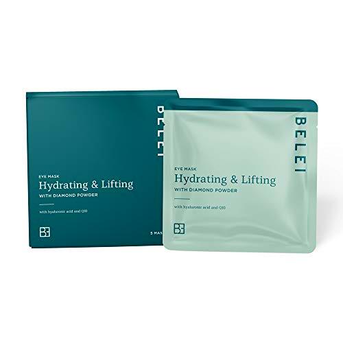 Marca Amazon - Belei - Mascarilla para ojos hidratante y efecto lifting con polvo de diamante, 5 Unidades